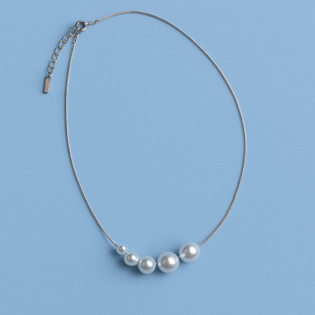 Silver Pearl Row Necklace