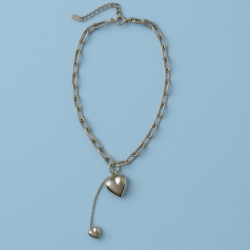 Double Heart Drop Necklace